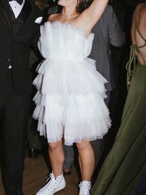 Lulu’s Tulle Intentions White Strapless Tiered Tulle Mini Dress